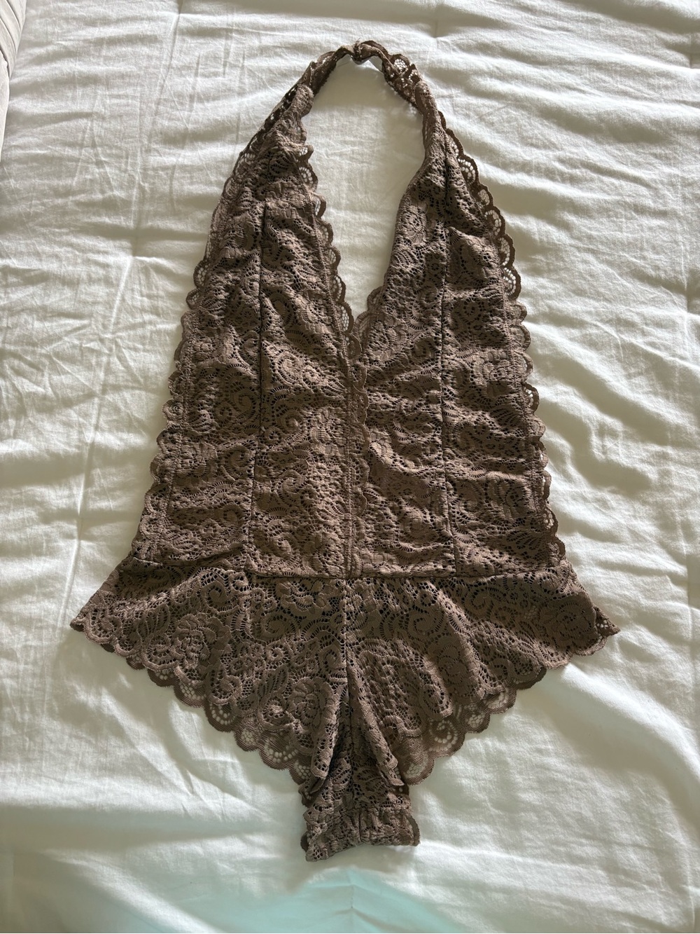 Active USA Chocolate Brown Lace Halter Teddy